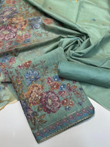 Punjabi suit ( Pure Mal Chanderi Collection With Pinch Of Hand Embrodiery - Very Sleek Designing )