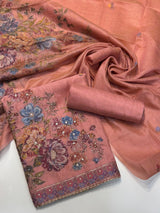 Punjabi suit ( Pure Mal Chanderi Collection With Pinch Of Hand Embrodiery - Very Sleek Designing )